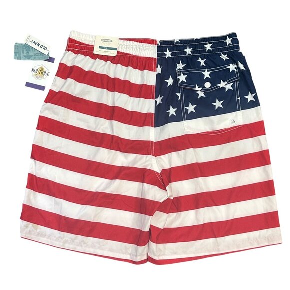NWT Old Navy Mens L American Flag Swim Trunks UPF 50 Stars Stripes Drawstring - Picture 4 of 13